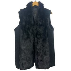 Weatherproof Faux Fur Vest XL Black Front Hook Sweater Mob Wife Sweater Glam